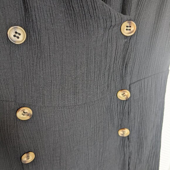 All In Favor Black Double Breasted Button Midi Dress Front Slits Crepe Medium - Picture 3 of 7